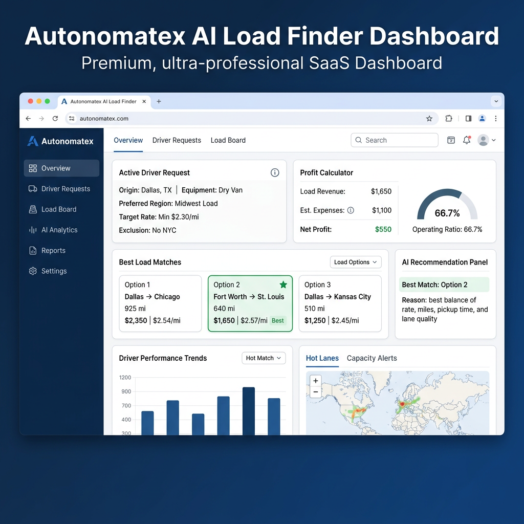 Autonomatex AI Load Finder dashboard preview